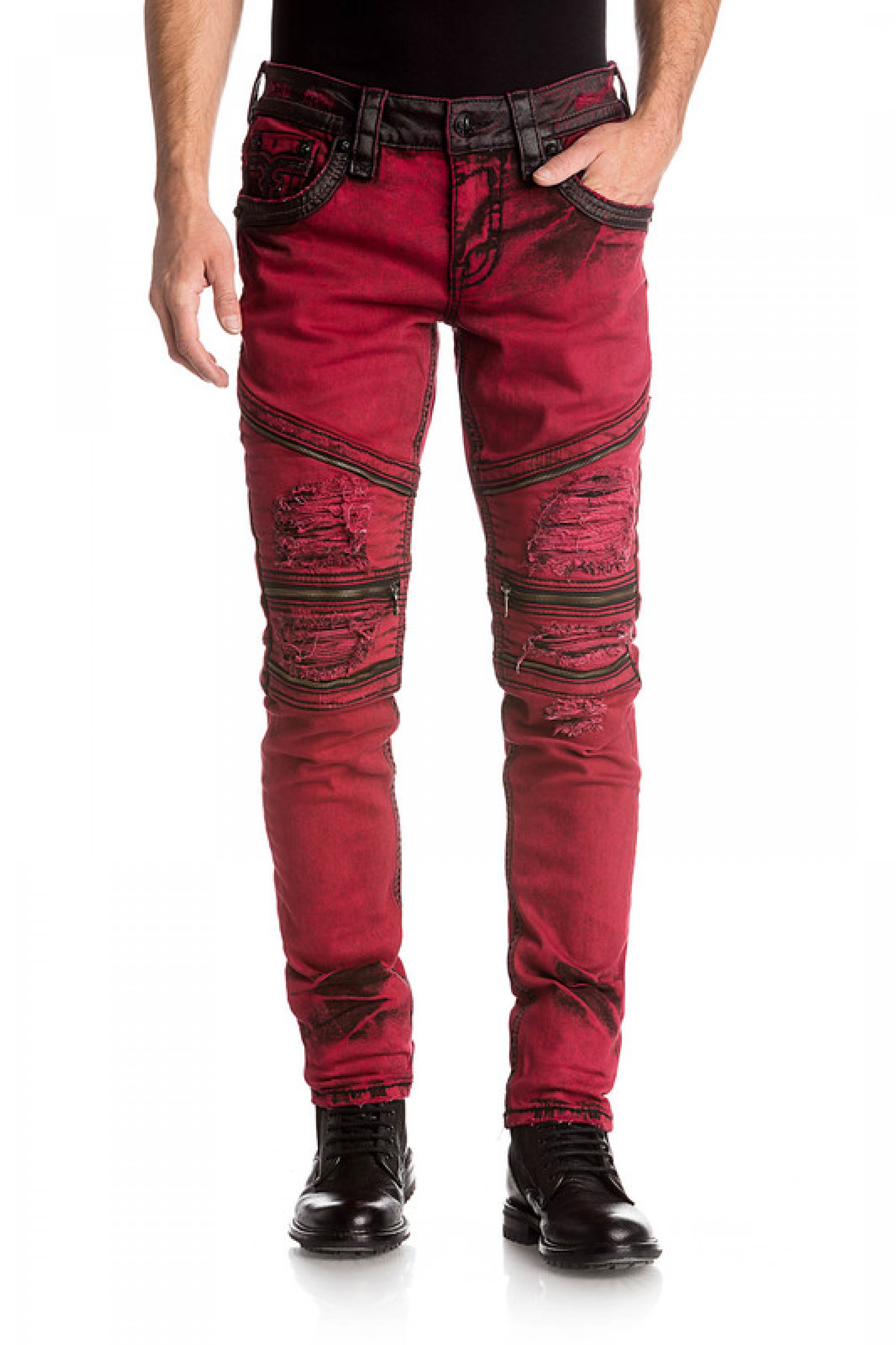 maroon biker jeans